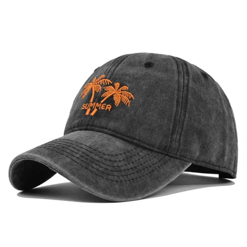 Unisex Washed Cotton Cap Coconut Tree Embroidery Baseball Cap For Men Women Streetwear Dad Hats