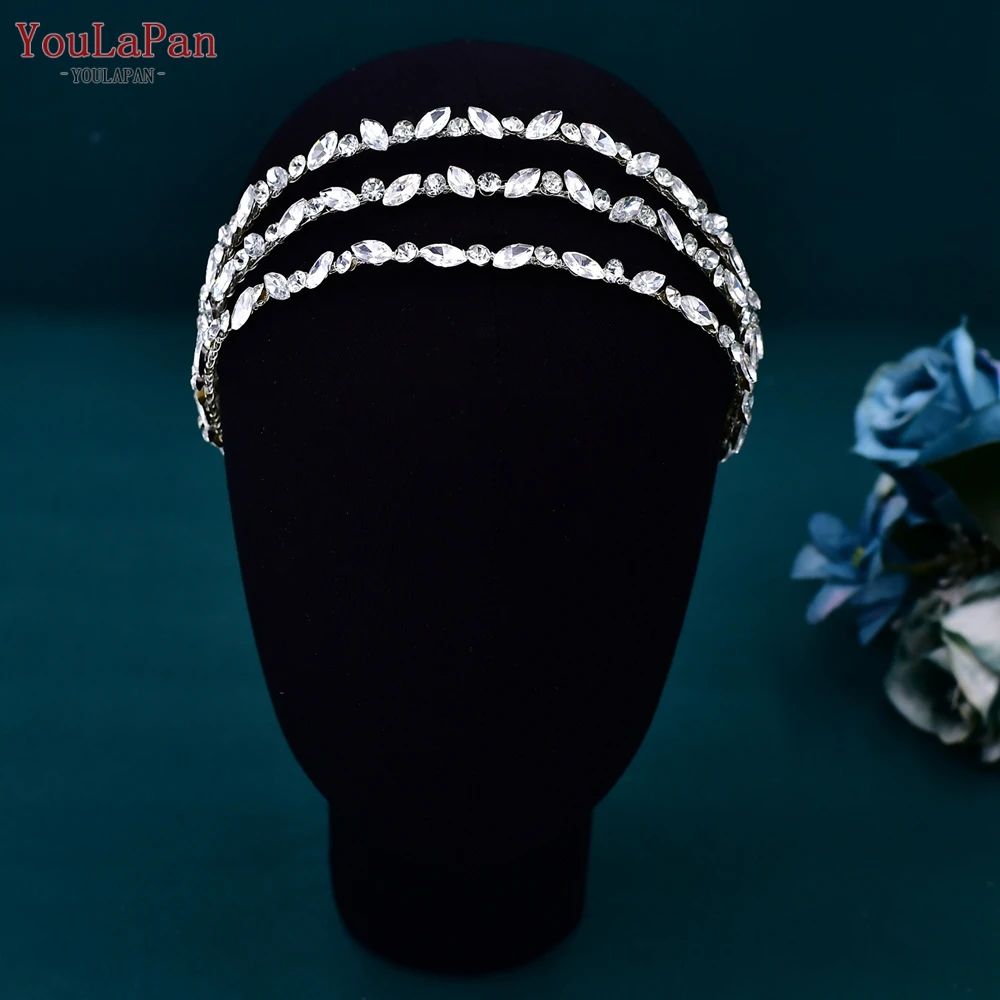 

TOPQUEEN Multilayer Rhinestone Bridal Headband Wedding Hair Accessories Woman Headpiece Handmade Bride Headdress for Party HP579