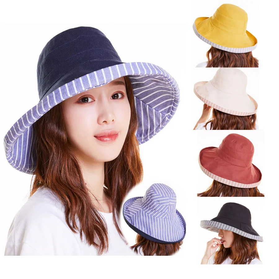 

Fisherman's Cap Female double-sided Thin Section Big Head Around Face Sun Hat Female Summer Sun Hat Can Be Stacked Free Shipping