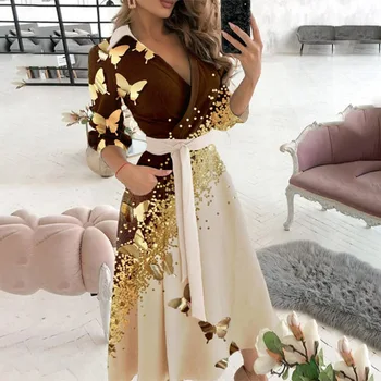 Womens Clothing Dress Ladies Elegant Butterfly Starlight Printing Dress