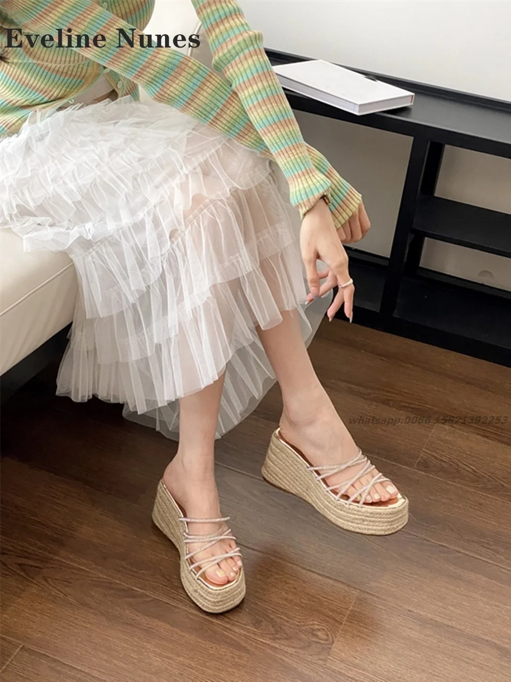 

Espadrilles Wedges Cross Tied Slippers Open Toe Slingback Side Air Slip On Women Sandals Gold Sexy Comfortable Shoes 2024 Summer