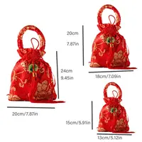 Sac à main en toile à cordon de serrage, 1 pièce, sac à sucre avec pompon à nœud chinois, sac à main de grande capacité pour mariage 6