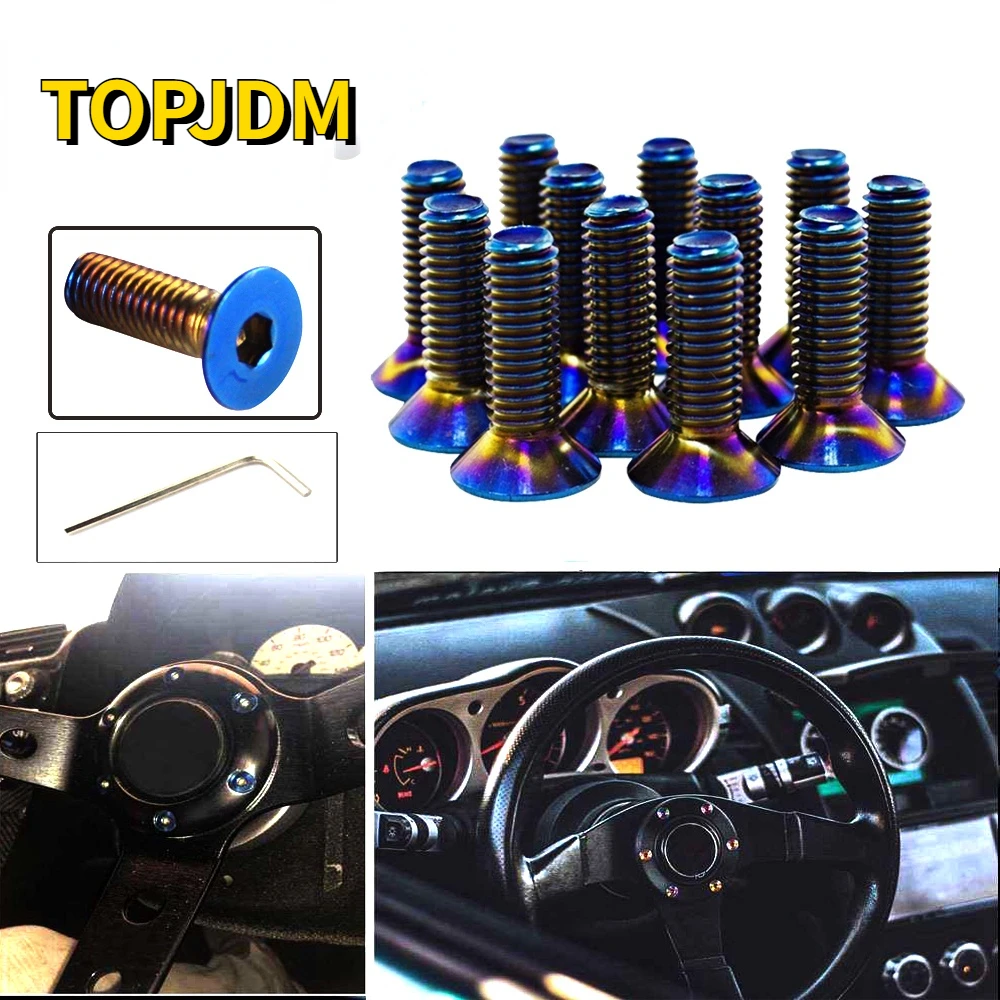 Fit for OMP NARDI MOMO 6pcs Burnt Titanium Blue Steering Wheel Bolts Fit a Lot of Steering Wheel