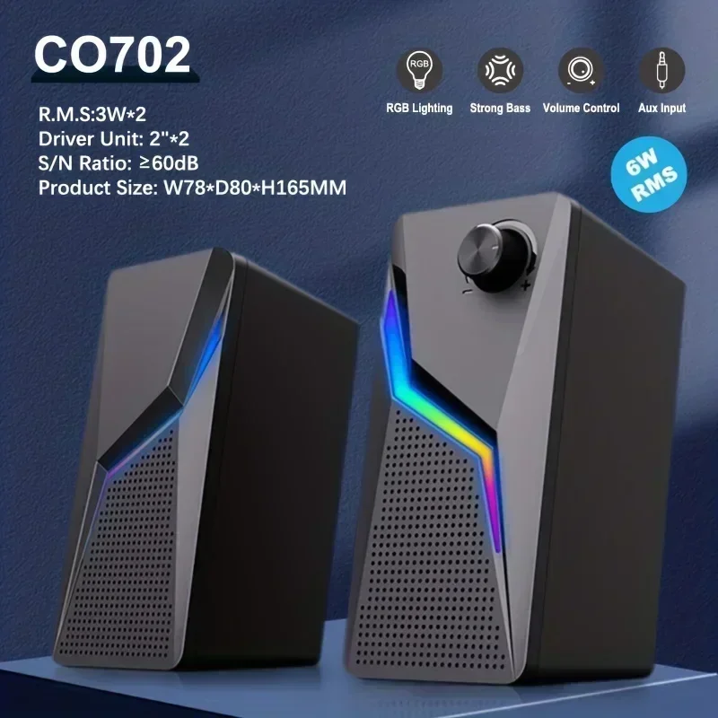 2.0 확성기 PC 사운드 스피커 LED RGB 박스 HIFI 스테레오 마이크 USB 유선 컴퓨터 게임 조명 강력한 저음