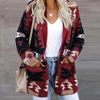 Plus Size Women's Autumn and Winter Loose Halloween Sweater Christmas Section Printed Knitted Cardigan