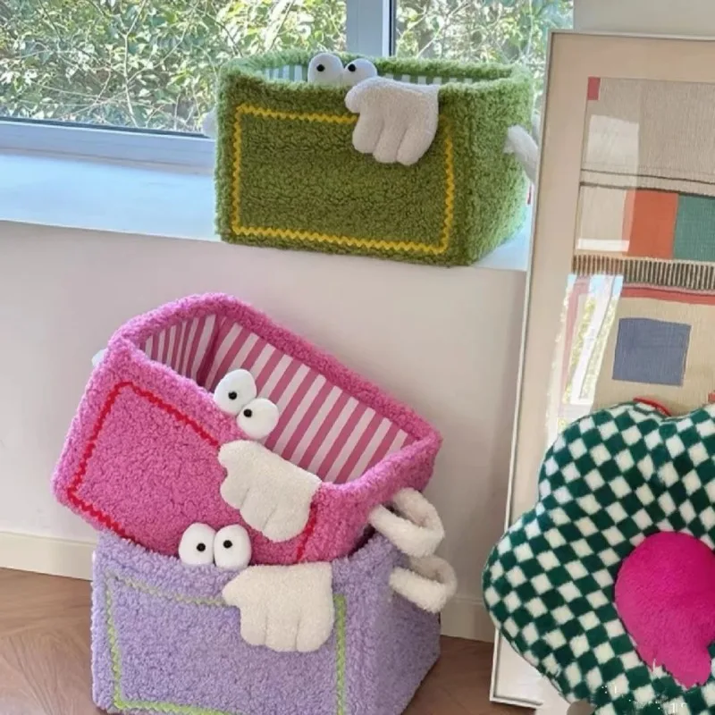 

1pcs Cute Big Eyes Little Monster Toys Snacks Sorting Storage Basket Storage Items Cute Stripes