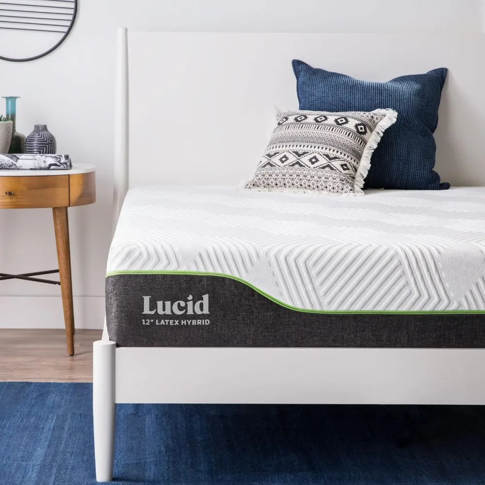 

LUCID 12 Inch Latex Hybrid Mattress - Responsive Latex Foam and Encased Springs Firm Feel Motion Isolation - Edge Support