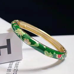 Elegant Enamel Cloisonne Peony Filigree Double Bangle Bracelet - 58 - 60mm (Gold - color)