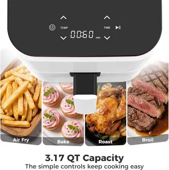 3QT Air Fryer, Small Air Fryer with Digital PP Touch Panel, White 4