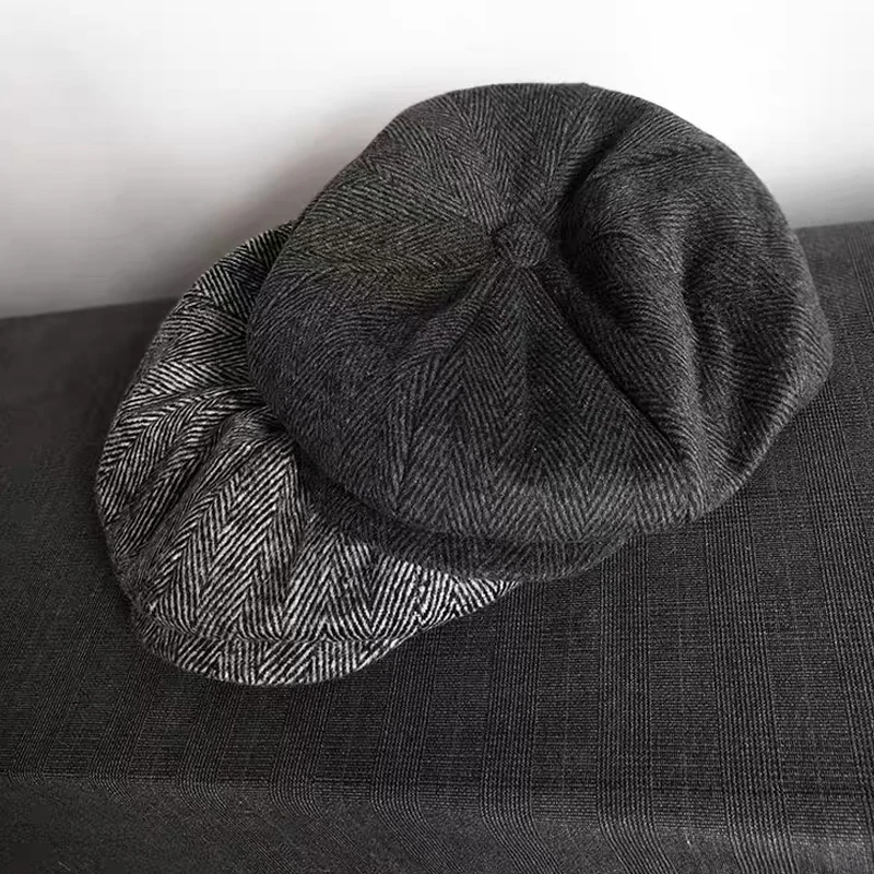 62cm Newsboy Caps Men Vintage Wool Thick Beret Winter Driver Hats for Men Tweed Casual Flat Octagonal Cap