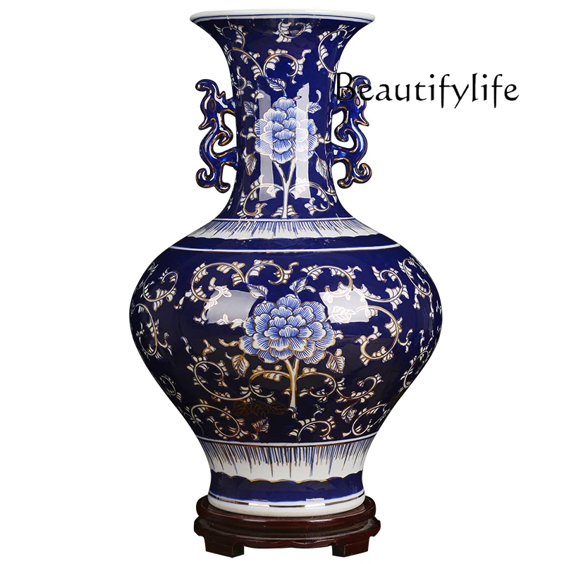 

Ceramic Blue and White Porcelain Official Kiln Vase Decoration New Chinese Living Room Home Decoration Housewarming Gift