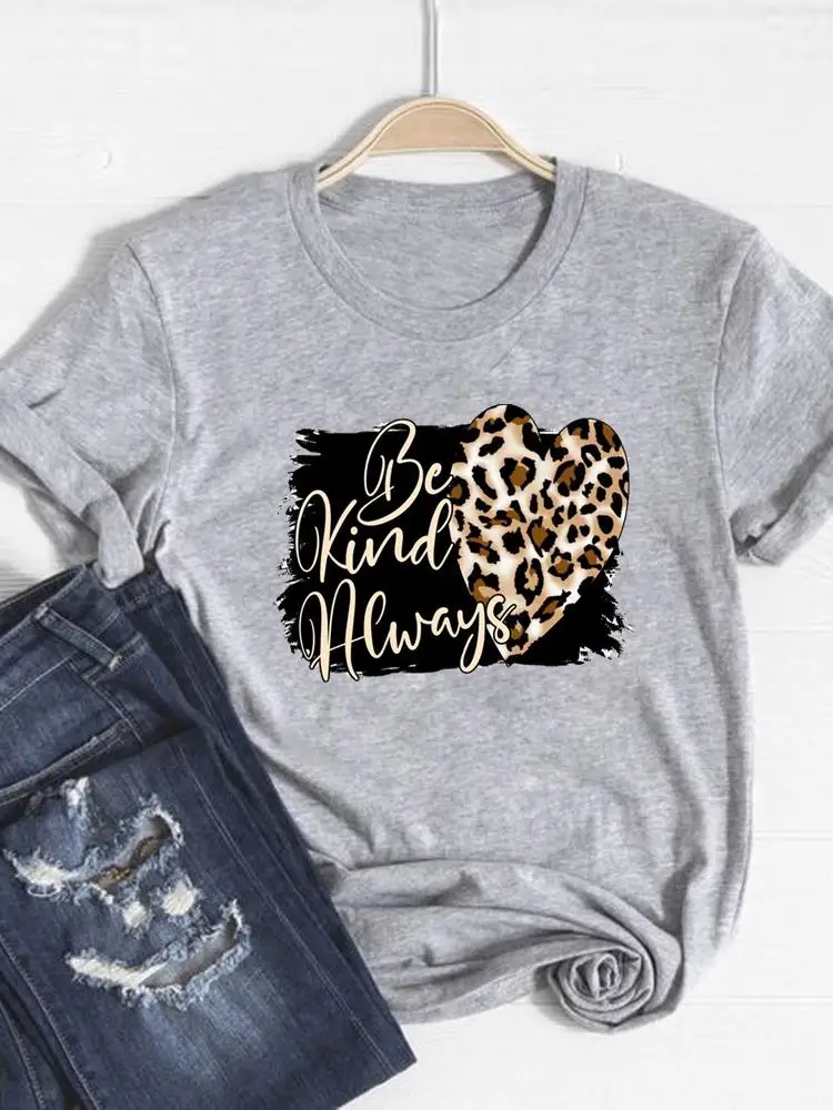 

Watercolor Leopard Love Heart Tee Basic Clothing Women Clothes Print T Shirt Summer Top Fashion Short Sleeve Graphic T-shirt