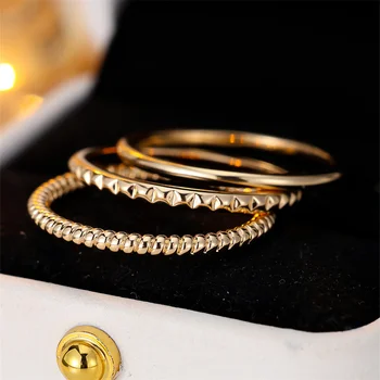 Minimalist Smooth Metal Hip Hop Ring Sets For Women Vintage Punk Gold Color Engagement Rings Wedding Jewelry Bridal Set Gifts