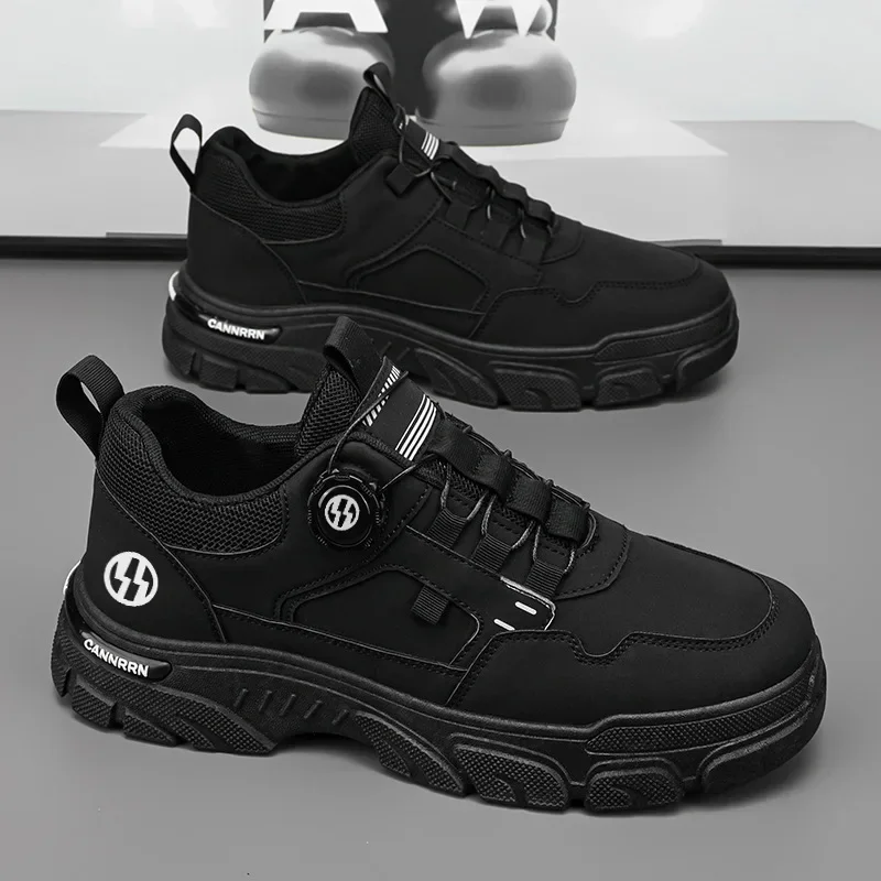 Casual Sneakers Autumn Men's Breathable Workwear Shoes Trendy Thick Soled Anti Slip White Skateboard Ankle Boots