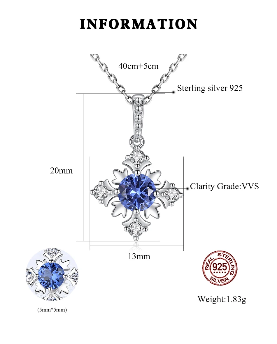 Collane con fiocco di neve in autentico argento sterling con zaffiro blu per le donne, con pietre preziose, smeraldo, da sposa_voghion.com