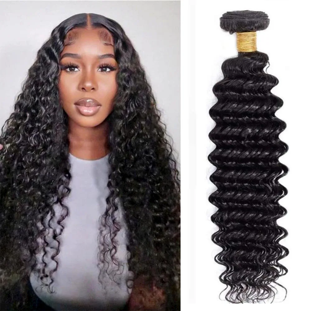 

30 32 Inches Deep Wave Bundles for Black Women 100% Remy Curly Human Hair Bundles 1/3/4 PCS Natural Deep Curly Hair Extensions