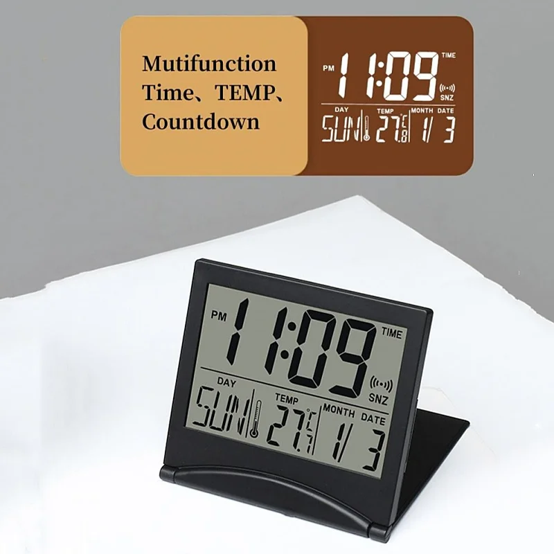 MiniDigitalAlarmClockFoldableTEMPDateDayofWeekCountdown