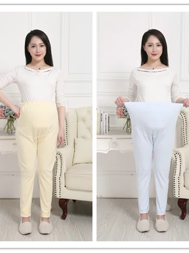 특대형 임산부 바지 순면 니트 하이웨이스트 가을 바지 배 받침대가 있는 임산부용 일체형 바지