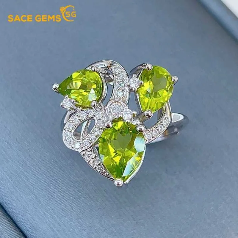 

SACE GEMS New 925 Sterling Silver Certified 5*7MM Natural Peridot Rings for Women Engagement Cocktail Party Fine Jewelry Gift