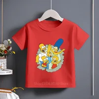 Fun & Stylish 2024 Summer Kids T-shirt, Cotton Short Sleeve with The Simpsons Family Cartoon Print for Boys Girls Ages 3-14 2