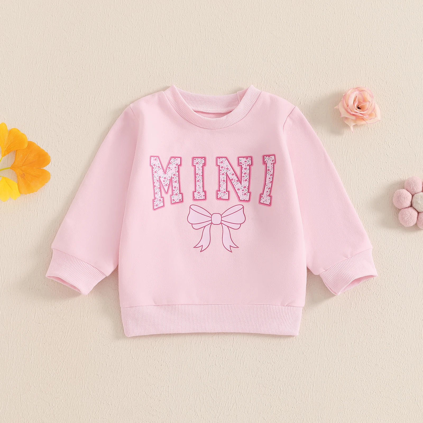 Citgeett Autumn Family Matching Kids Girls Sweatshirt Long Sleeve Letter Bow Print Pullover Mom Pink Fall Clothes 2