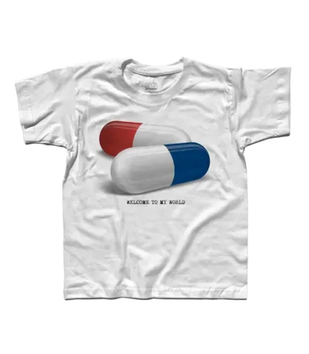 T Shirt Child Matrix Pill Blue Red Keanu Reeves Neo Morpheus Maniche Lunghe O Corte