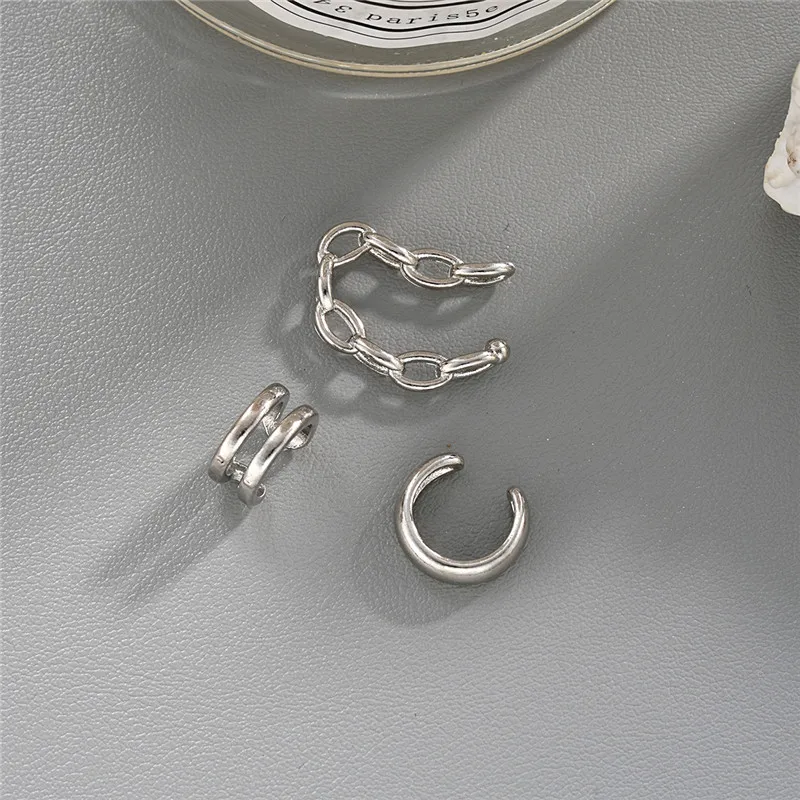 3PCS Vintage Simple Metal Ear Cuff for Women Gold Silver Color Non Piercing Fake Cartilage Clip Earrings Set Jewelry Gift