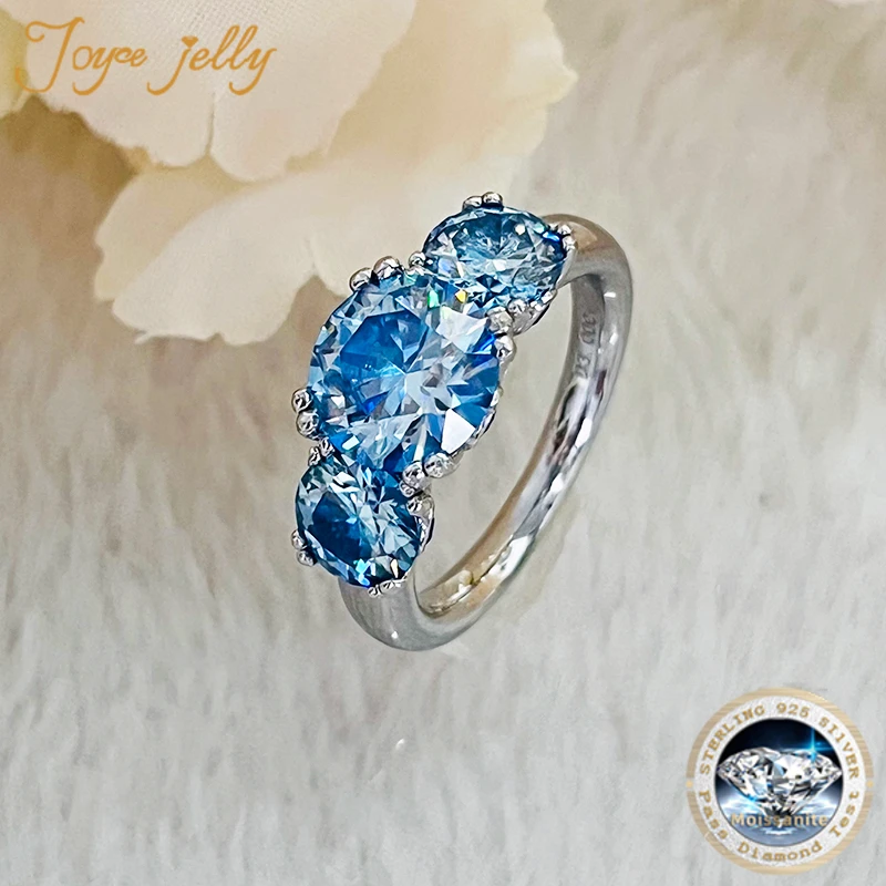 Joycejelly Sterling S925 Zilver Sieraden Verguld 18K Goud Drie Stenen 5 Karaat D-COLOR Moissanite Diamanten Ring Voor Vrouwen Size4-10