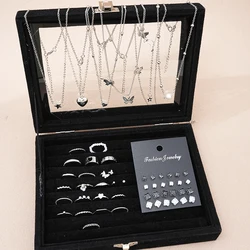 Elegant 51 - Piece Silver Jewelry Set for Women: Butterfly Heart Pearl Collection (Nobox Silver Color)