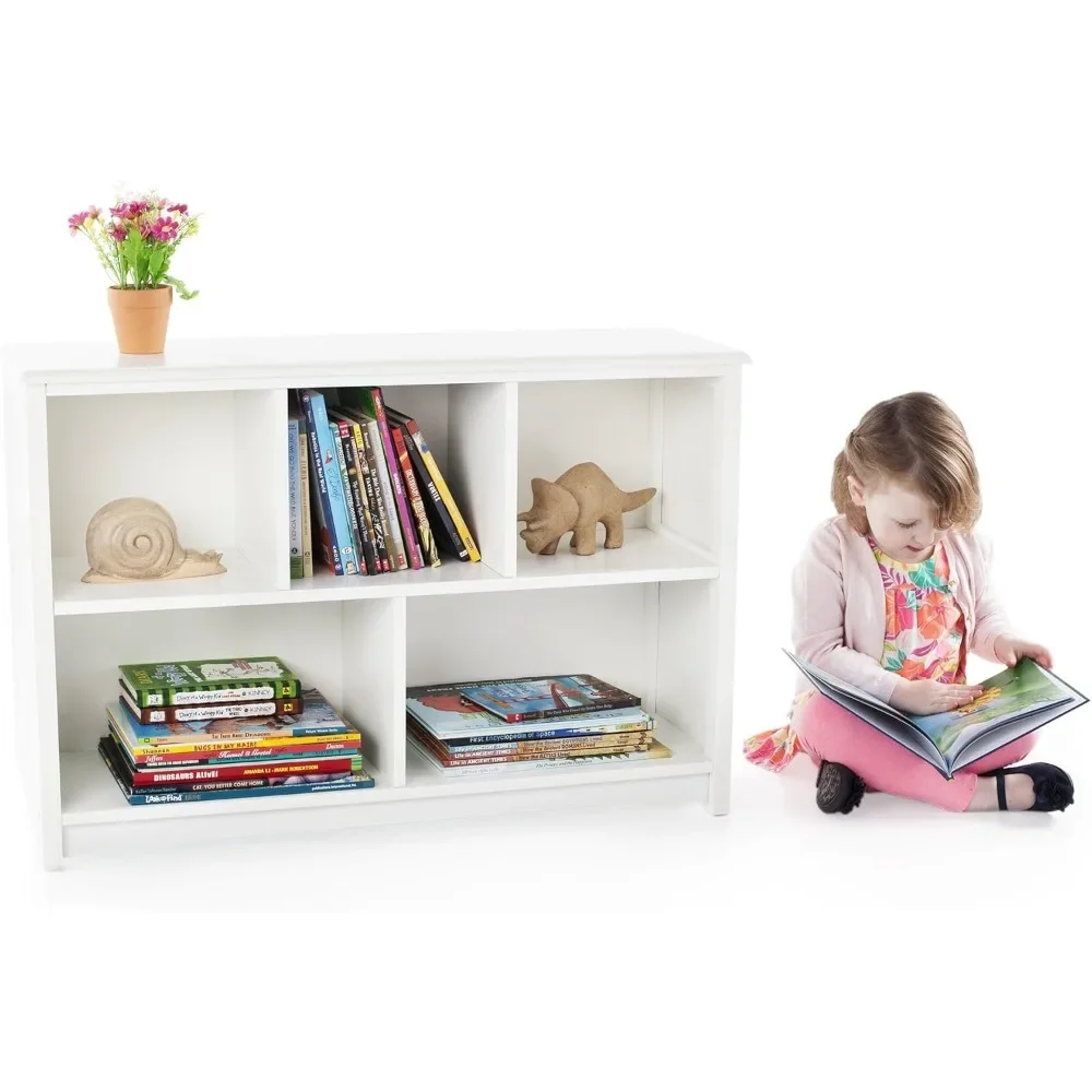 Classic Bookshelf: Children's 5 Compartment Toy, Bin, Art, Clothes and Bookcase - Wooden Playroom and Bedroom Storage Furniture 4