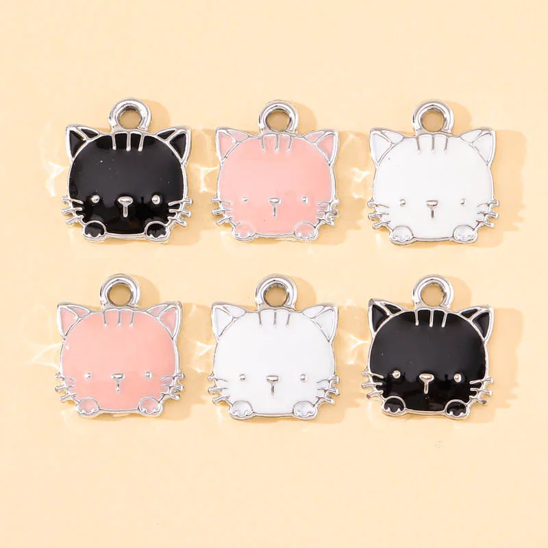 

20Pcs Jewelry Making Cute Cartoon Silver Color Cat Enamel Charms Pendant Earring for Women Necklace Bracelet Accessories Craft