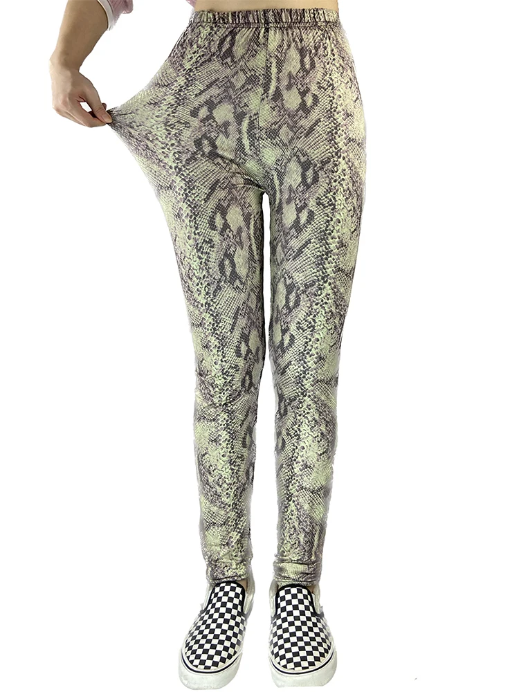 

VISNXGI Stretch Women Khaki Snake Pattern Leggings Slim Female Trouser High Waist Yoga Sports Fitness Pant Clothing Dropshipping