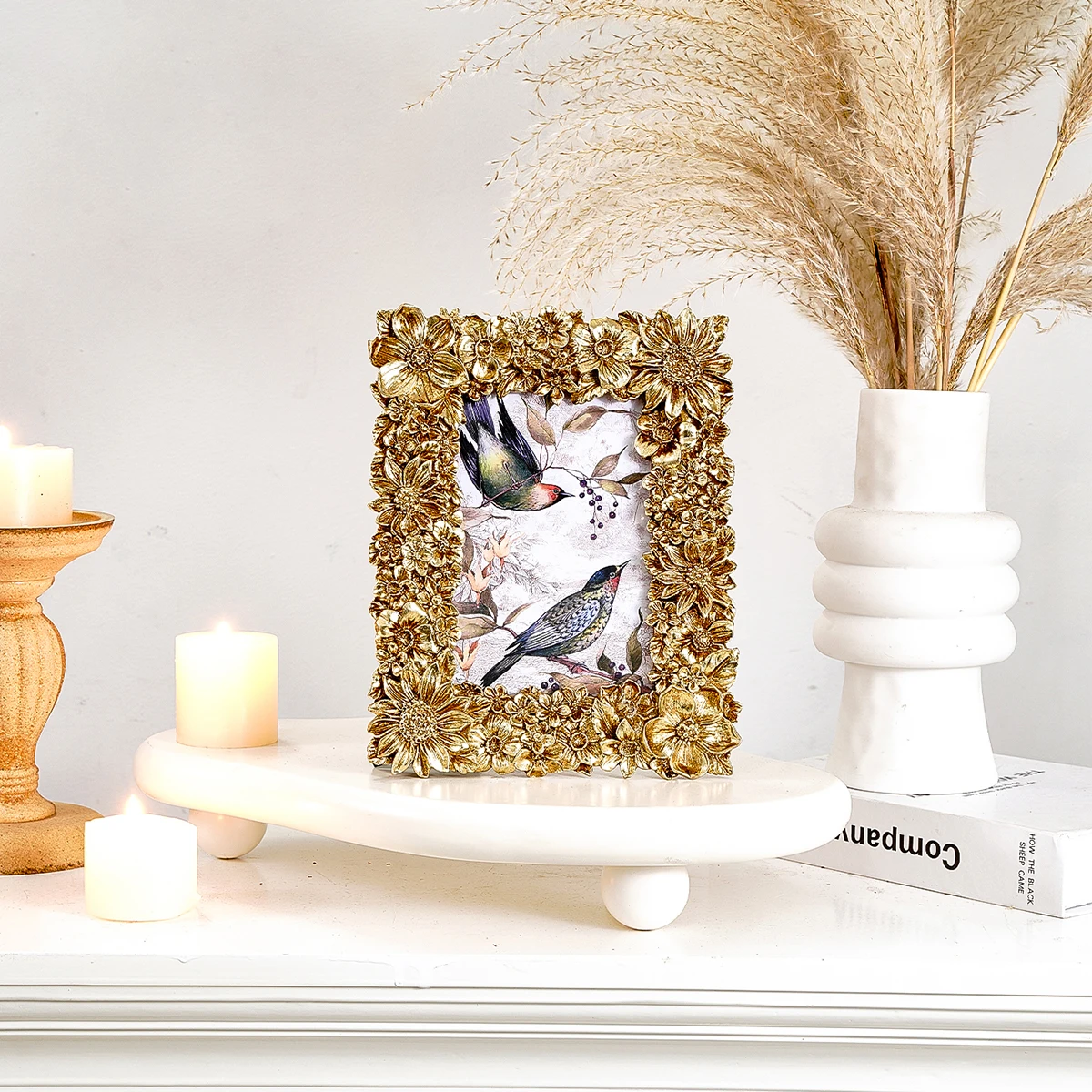 1PC, Golden Three-dimensional Flower Pattern Photo Frame, suitable for home photo decoration and photography decoration props