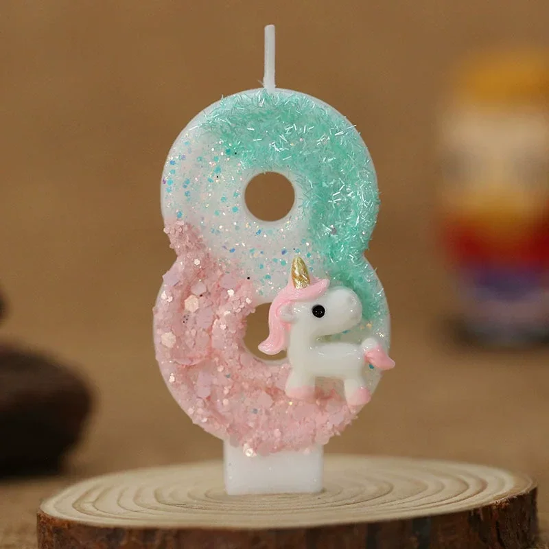 Happy Birthday Candle 0-9 Numbers Candle Pink Unicorn Birthday Candles for Cake Children's Birthday Party Candle Cake Decorating