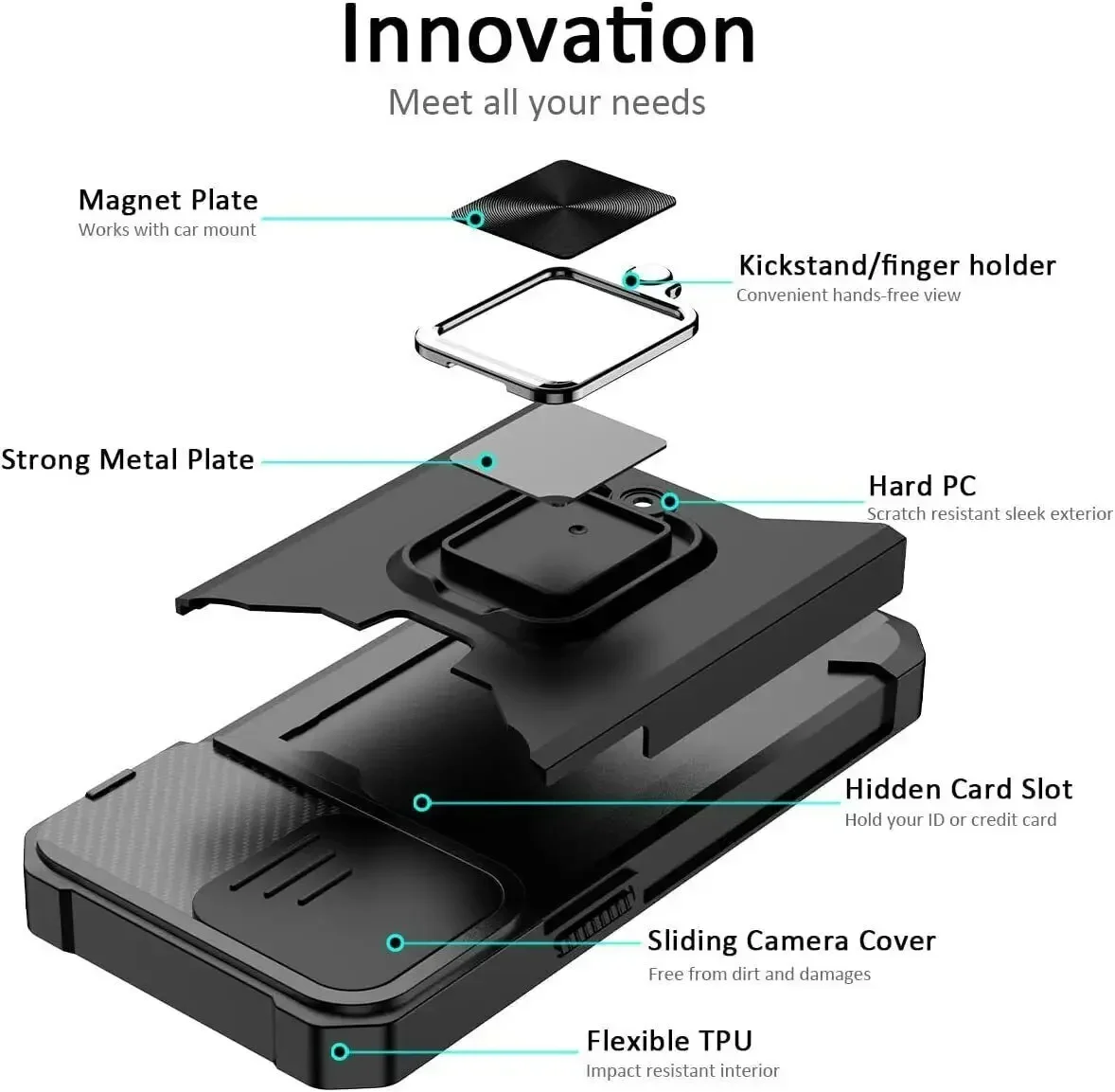 Enhanced Protective Kickstand Armor Case with Magnetic Ring Holder