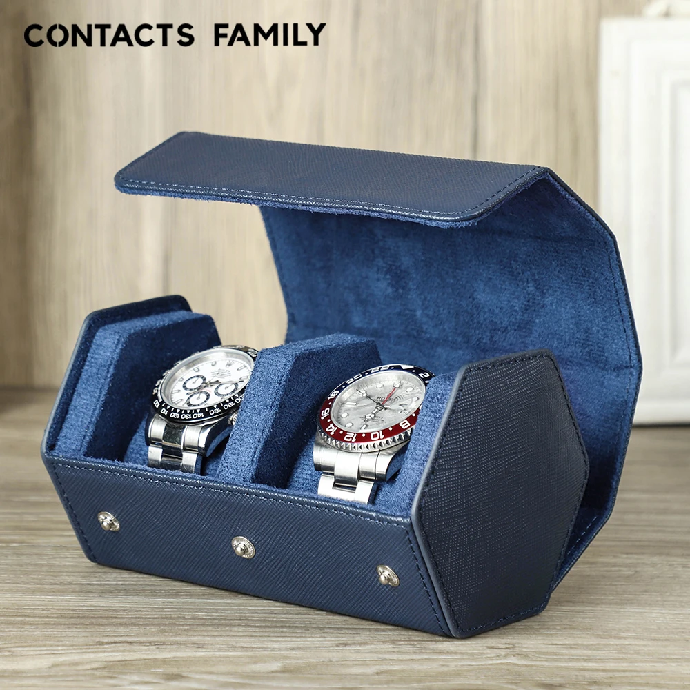 Portable Leather Watch Storage Case 2 Slots Green Watch Travel Box with Soft Felted Interior for Holding Smart