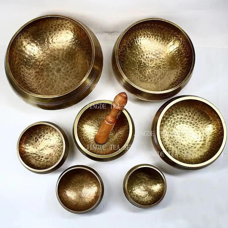 Brass Nepal Handmade Leather Stick Xizang Buddhism Vocaling Bowl Yoga Meditation Singing Bowl Feng Shui Decoration