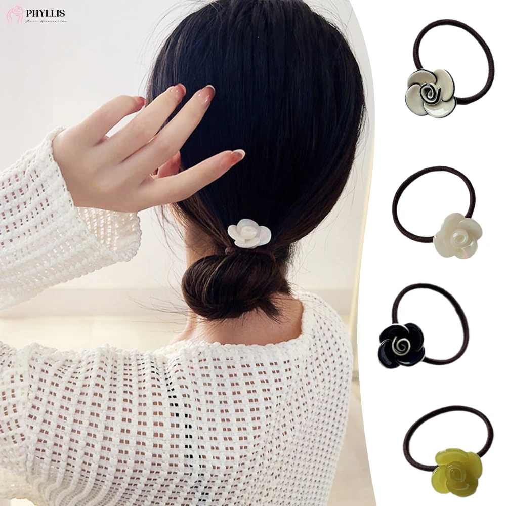 

Vintage Glossy Rose Hair Rope Acrylic Solid Color Flower Elastic Ponytail Holder Hair Tie Elegant Hair Accessories for Women