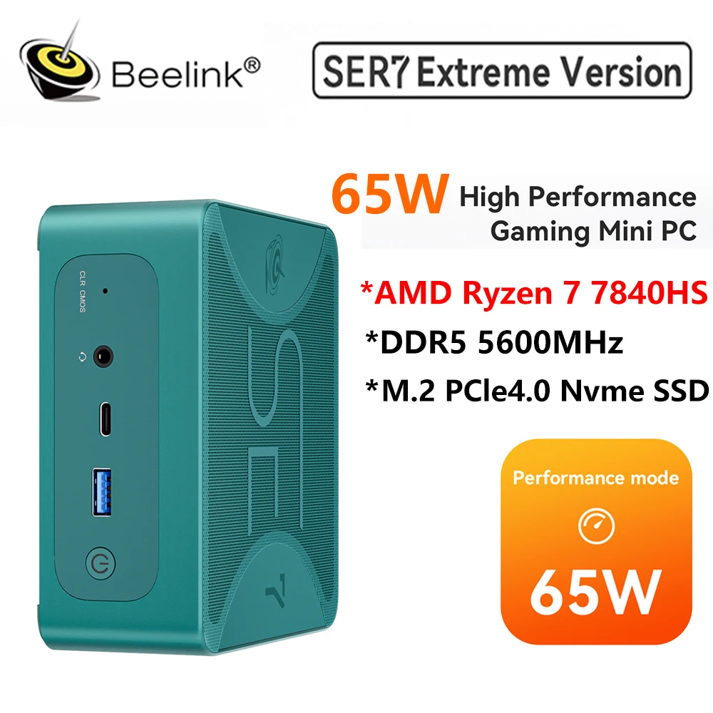 Beelink SER7 MAX AMD Ryzen 7 7840HS Mini PC Windows 11 DDR5 5600MHz PCle4.0  Nvme SSD Wifi6 BT5.2 65W Gaming mini pc