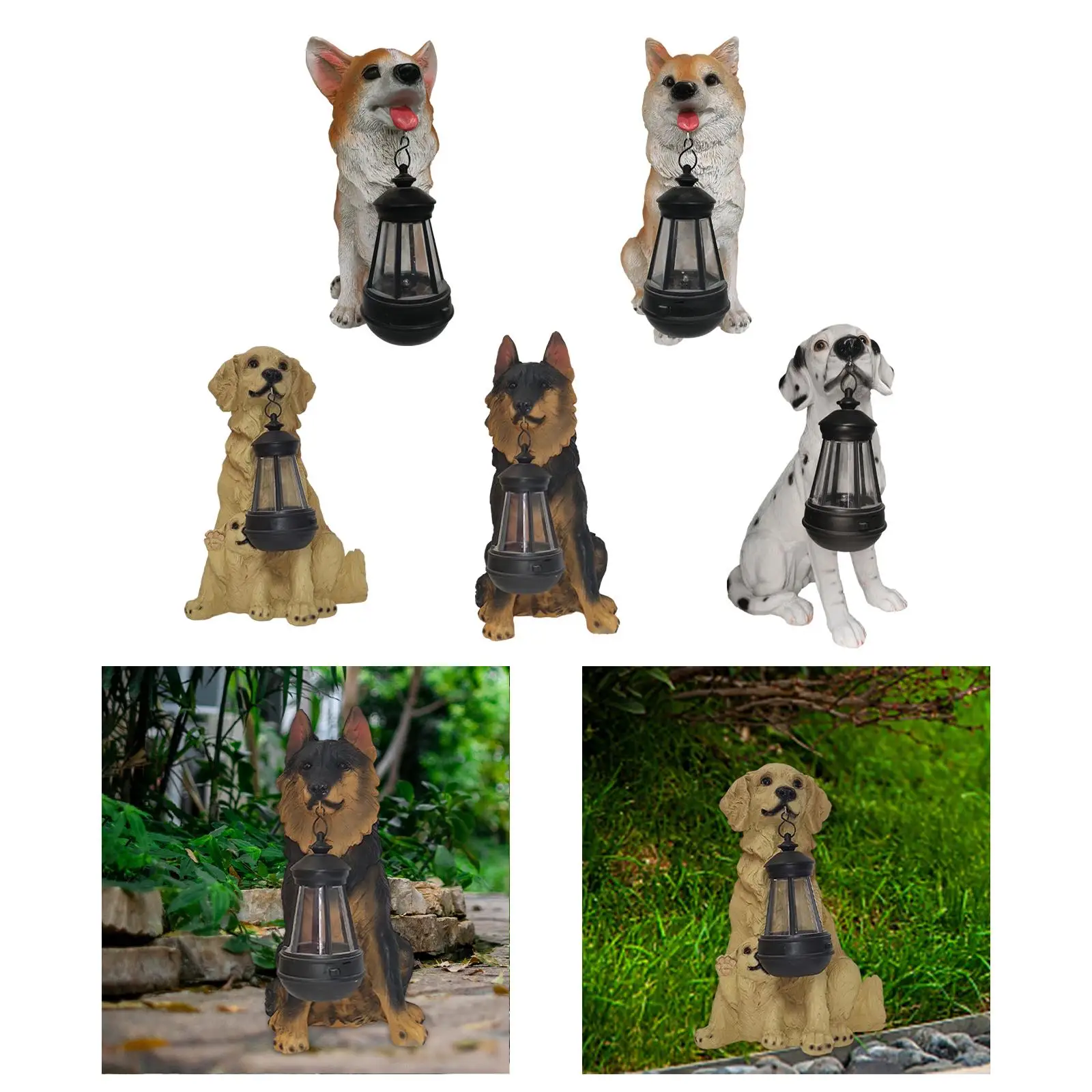 Resin Figurine Hanging Lantern Ornament Art Decor Solar Lights Garden Dogs Statue for Home 2