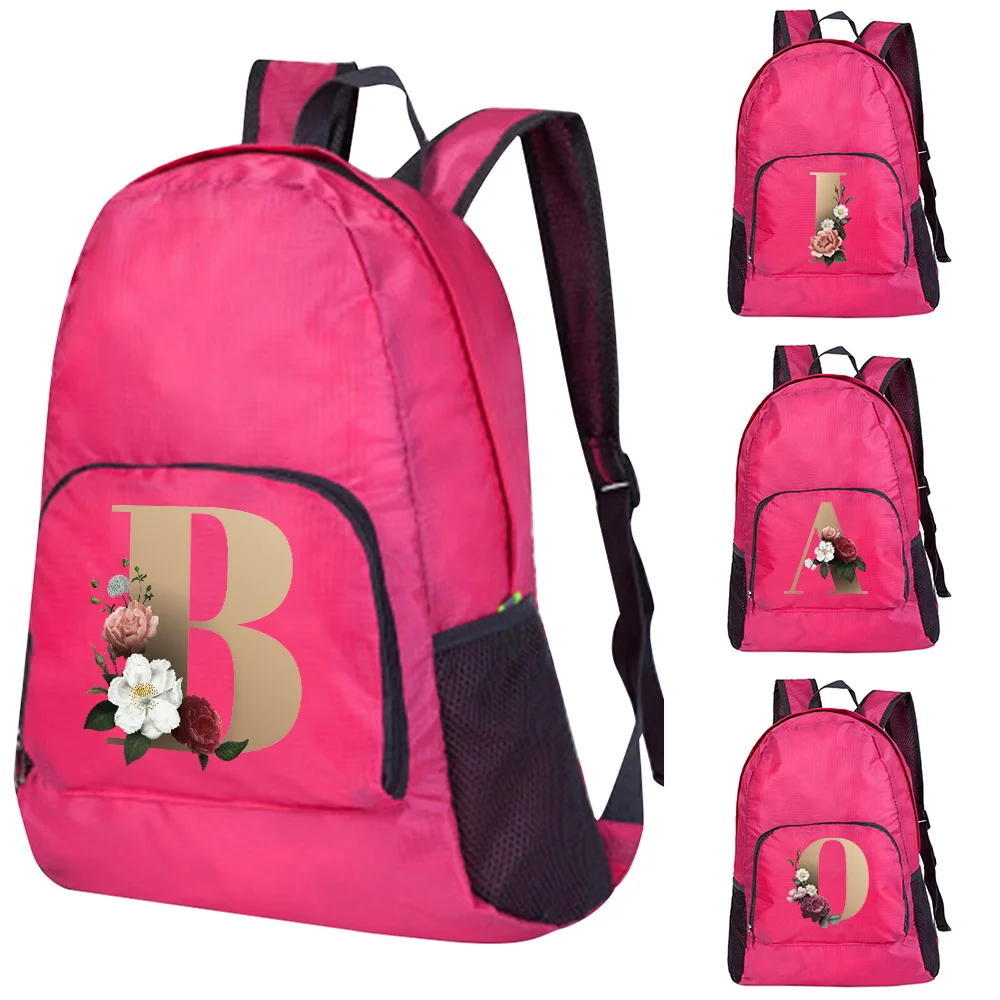 

Ultralight Packable Backpack Lightweight Foldable Travel Daypack Bag Gold Letter Print A B Folding Backpack Climbing Outdoor Bag