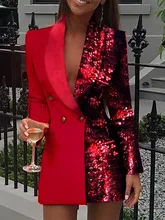 

Factory Wholesale Colorblock Sequins Long Sleeve Blazer Dress Women's Clothing Women's Coat Spring 2022 Woman Clothes Fashion
