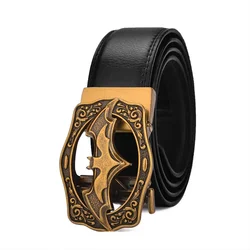 Timeless Elegance Leather Belt with Silver - Gold Buckle for Men - Brown or Black (Gold buckle Black)