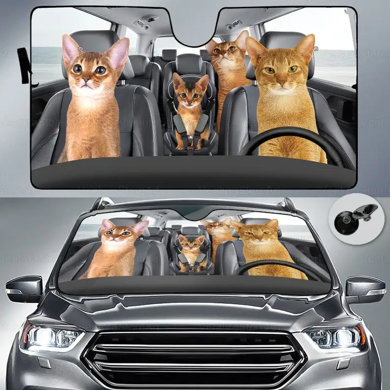 

Abyssinian Family Car Sun Shade, Abyssinian Car Windshield, Abyssinian Sun Car Accessories, Abyssinian Cat Lover, Auto Decor Scr