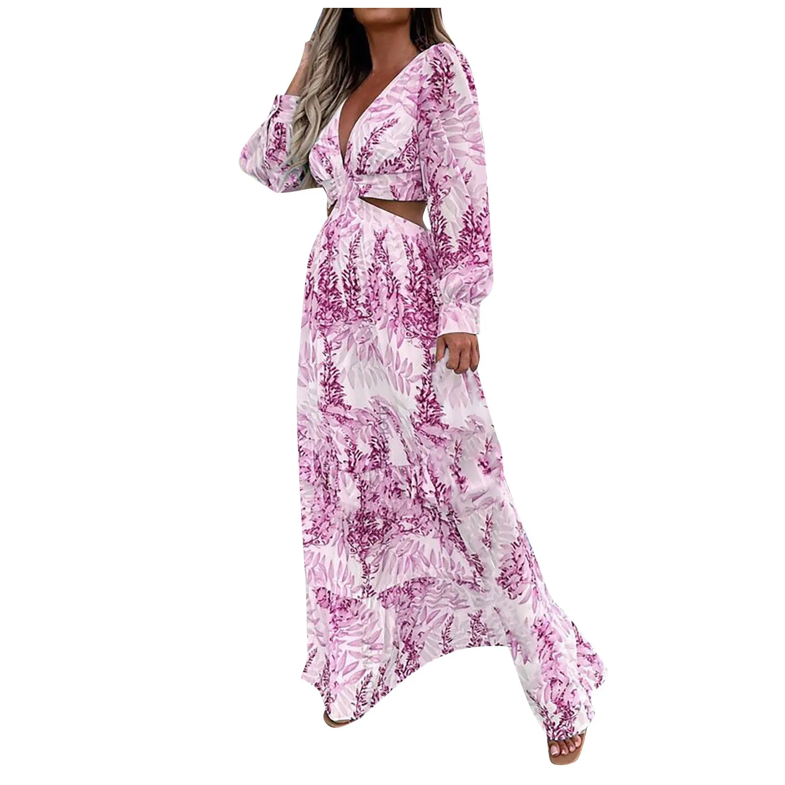 

Female Dresses Daily Ankle-Length Female Summer Dresses V-Neck Long Sleeves Printed Summer Female Dress Платье Женское Летнее