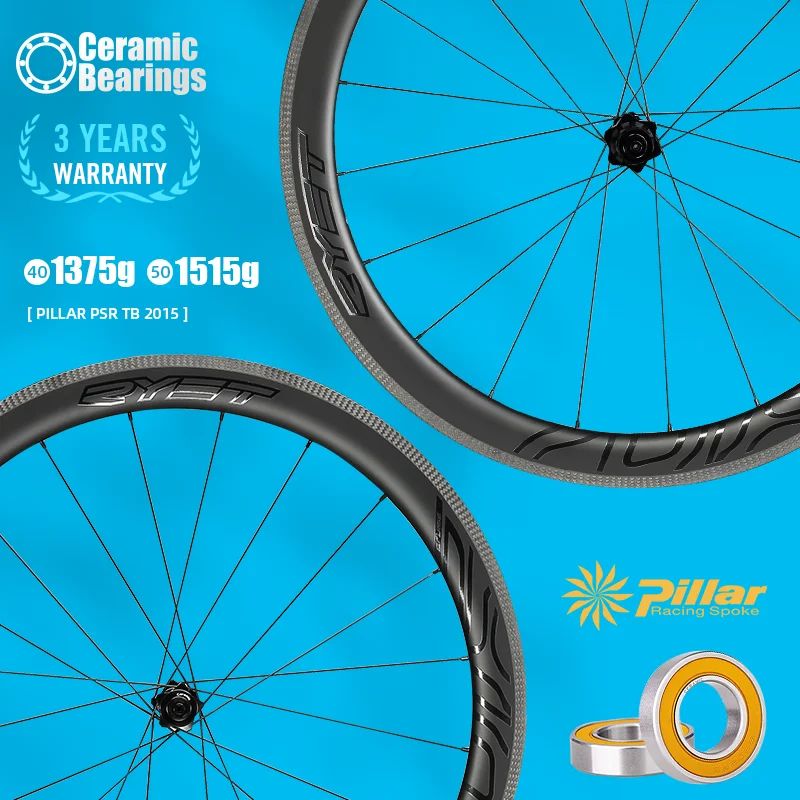 

RYET Carbon Wheelset Tubular Brake Bicycle Road Wheels V Brake Pillar 1423 2015 Clincher Tubless Bike Wheel With Hub Ceramic