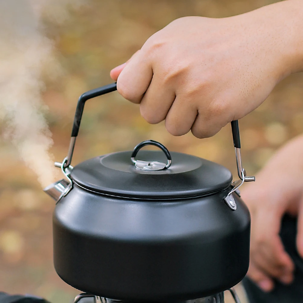 손잡이가 달린 휴대용 캠핑 주전자, 커피 메이커, 야외 여행 캠핑 요리용 스테인리스 스틸 304 주전자, 1L