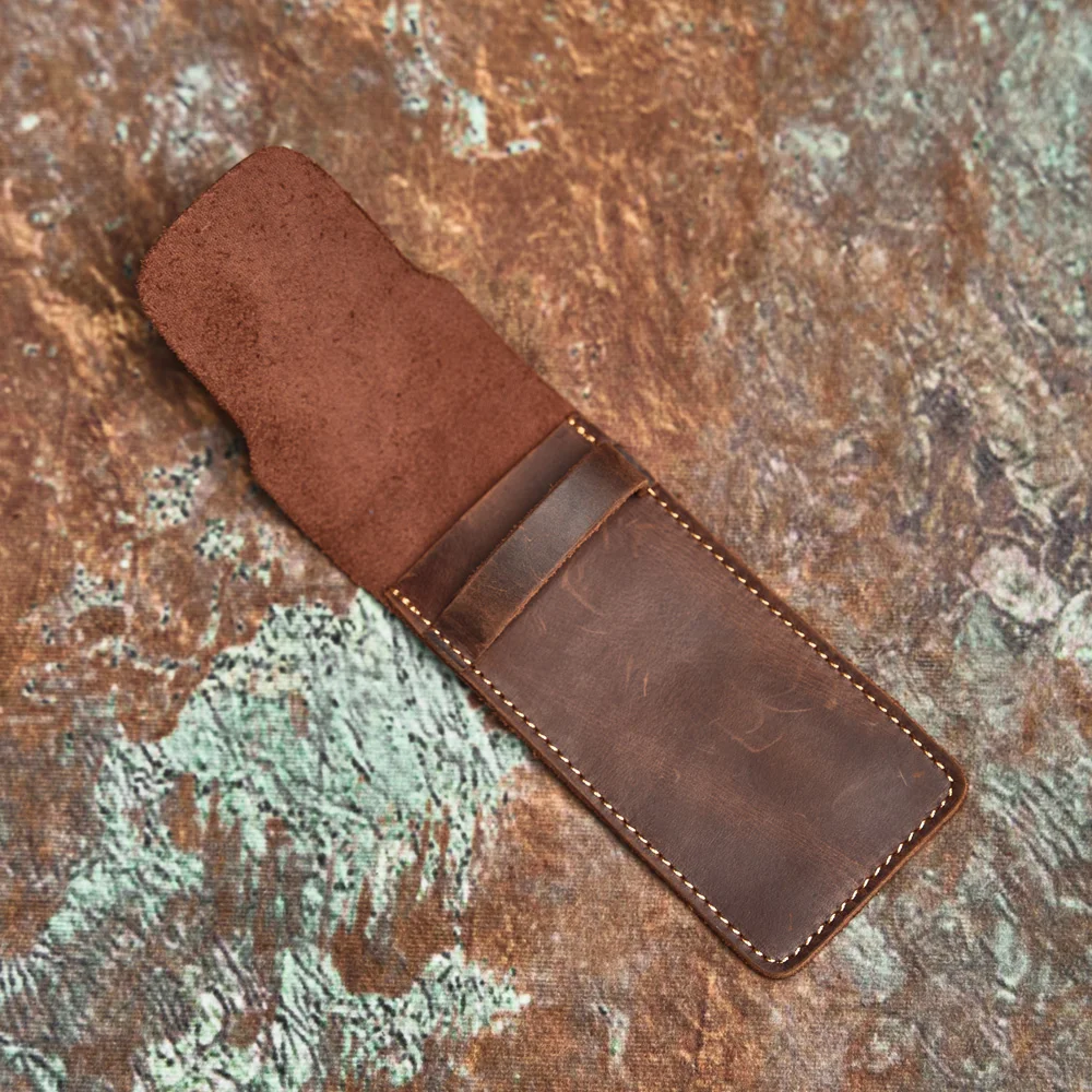 NASVA Genuine Leather pencil case Vintage Pencil Case Pen Protector Pencil Organizer Portable Insert Pouch Simple Case