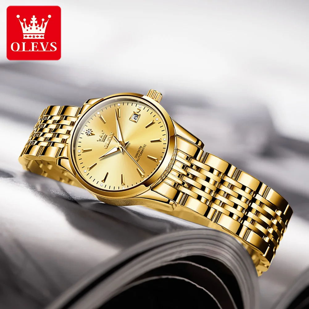 OLEVS Luxury Women's Automatic Waterproof Stainless Steel Watch with Casual Design