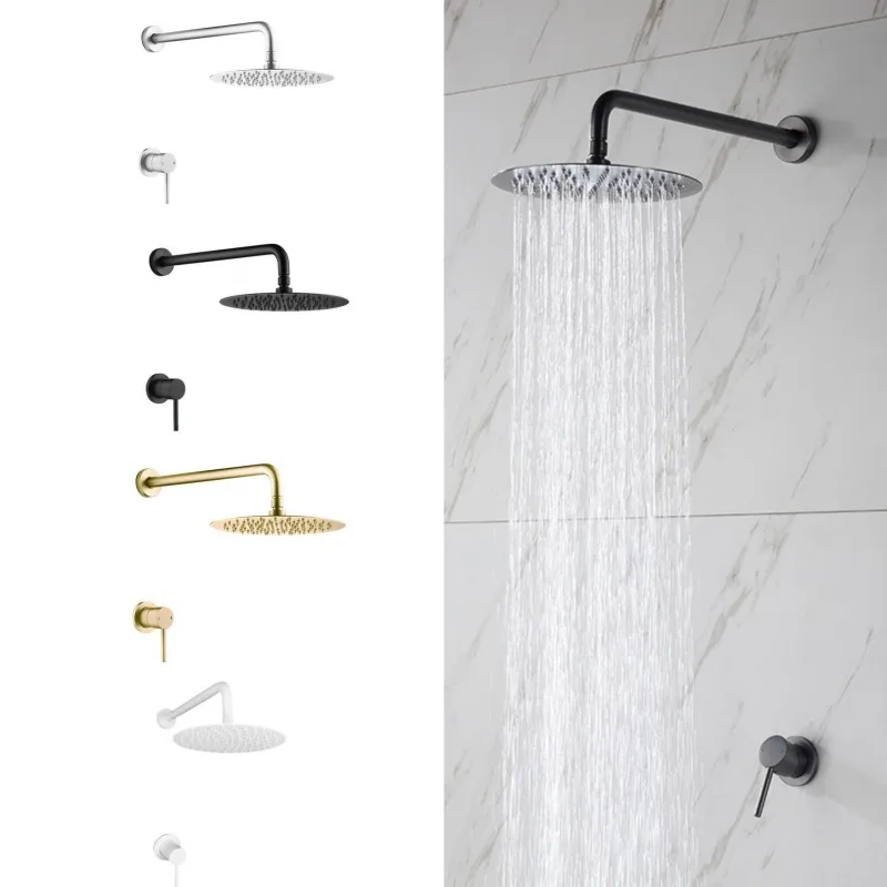 

Brass Concealed Bathroom Shower Chuveiro Banheiro Wall Hanging Top Round Shower Head Curtain Set Hot Cold Water Mixing Faucet